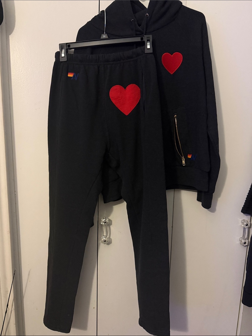 Aviator Nation Black Joggers with Red Heart Patch SET!!!